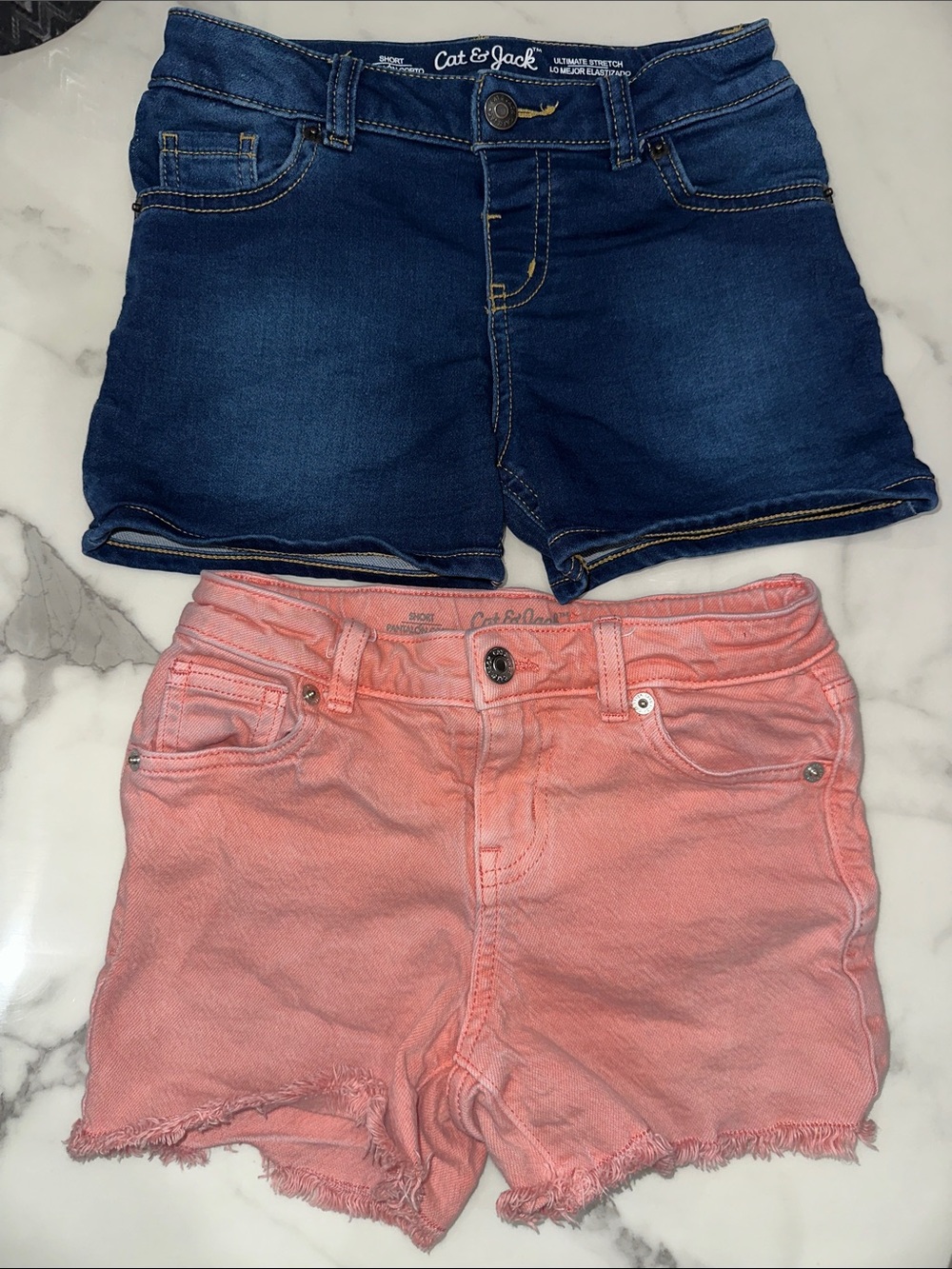 Cat & Jack Girls' Denim Shorts in Dark Blue and Coral